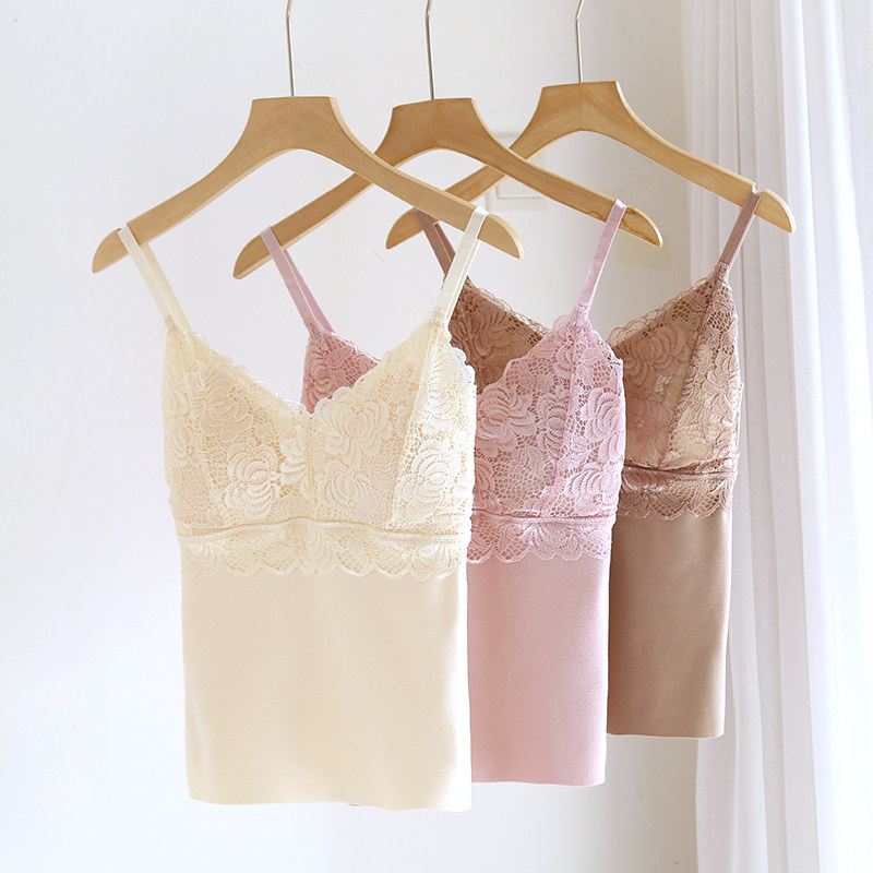 双面绒带胸垫保暖背心女无痕蕾丝花边打底上衣吊带内衣加绒秋冬季,女士内衣/男士内衣/家居服,保暖背心,淘宝优惠券,粉丝福利购,淘宝优惠卷