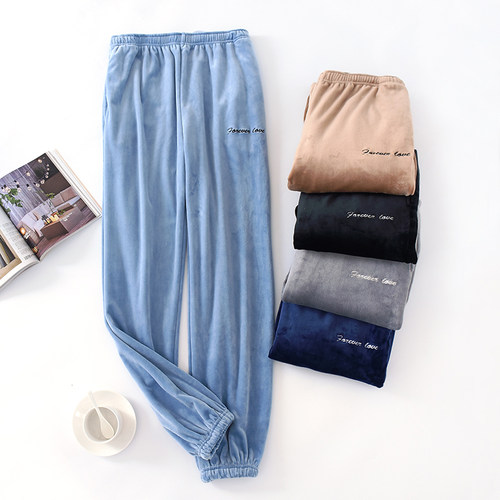 新款睡裤男士海岛绒收口保暖加厚