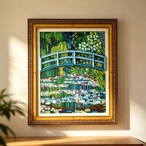 适用于乐高31220莫奈睡莲池上的桥积木画挂墙亚克力相框展示盒