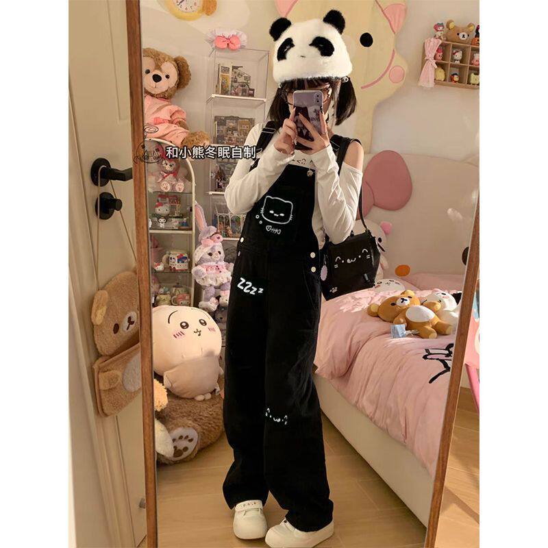 大码日系背带裤宅系萝莉牛仔裤女