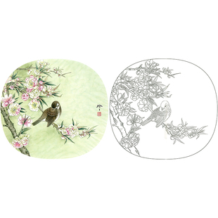 【有步骤】临郑玲玲工笔画白描底稿桃花《一缕清香一份醉》打印稿