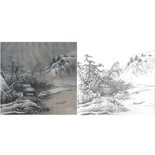 工笔画线描底稿临摹南宋夏圭《雪堂客话图》国画山水小品白描底稿