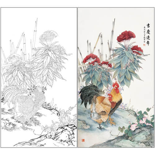 王少卿工笔画白描底稿临摹