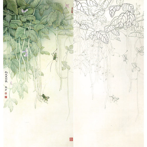 临王少卿工笔画白描底稿牡丹