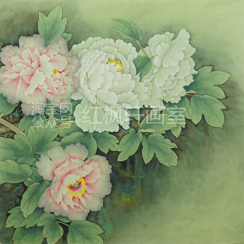 工笔画白描底稿牡丹花篮花鸟装饰画素材熟宣纸勾线手画图片定制稿