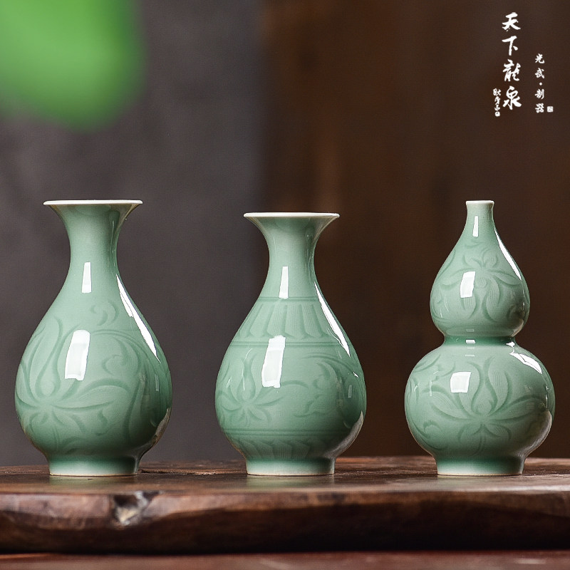 龙泉青瓷周光武纯手工迷你半刀泥花瓶