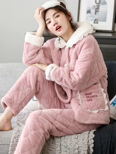 Демисезонная коралловая бархатная утепленная пижама, стеганая куртка, фланелевый комплект