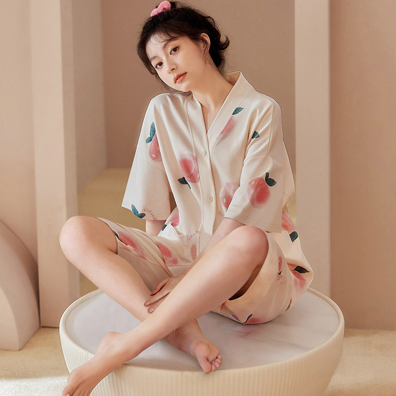 2022年新款睡衣女夏季针织棉质短袖可爱网红春夏天薄款家居服套装