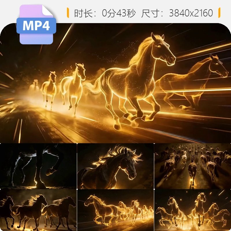 高清万马奔腾骏马奔跑励志金马企业年会开场片头舞台背景视频素材