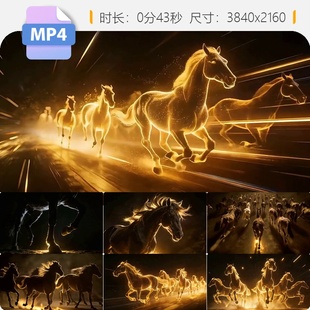 高清万马奔腾骏马奔跑励志金马企业年会开场片头舞台背景视频素材