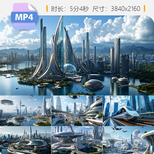 高清未来城市科幻科技高级文明未来世界虚拟人工智能生活视频素材