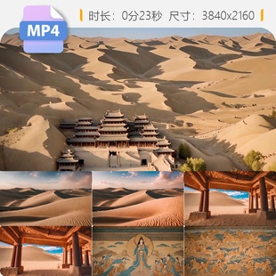 高清敦煌壁画飞天沙漠莫高窟丝绸之路历史建筑宣传片视频素材