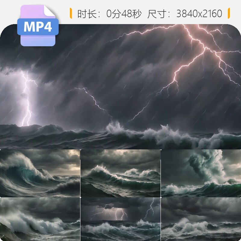 高清海洋巨浪风暴滔天翻滚潮水惊拍岸日出落升格慢镜头视频素材 - 实物图