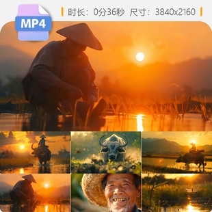 高清芒种稻水牛耕田播种收获农忙插秧收割劳作老百姓笑脸视频素材