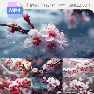 高清梅花三弄姜育恒歌曲舞台背景LED配乐成品寒梅雪中立视频素材