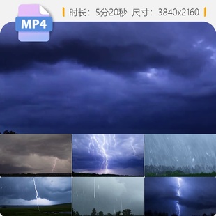 高清打雷电闪雷鸣合集狂风暴雨乌云密布极端恶劣天气黑夜视频素材