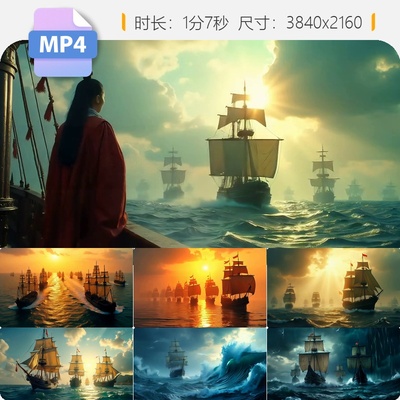 高清大航海时代郑和下西洋明朝朱棣永乐船队贸易商王古型视频素材