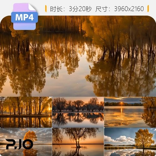 高清阿拉善金色胡杨林水中倒影秋天美景高质量专业拍摄视频素材