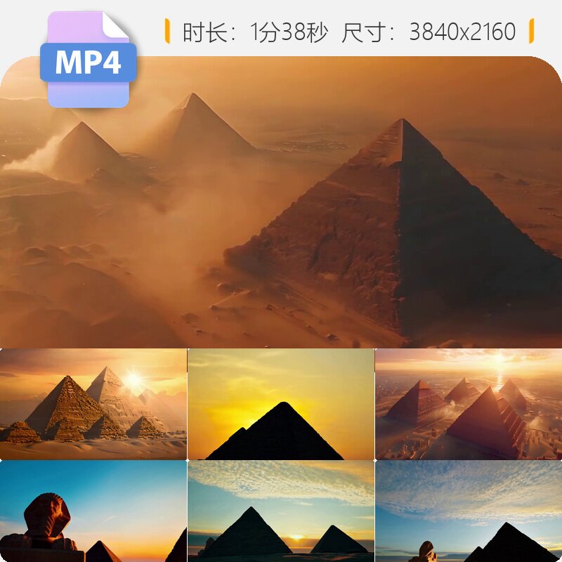 高清埃及金字塔狮身人面像日出晚霞沙漠法老文化遗址视频素材
