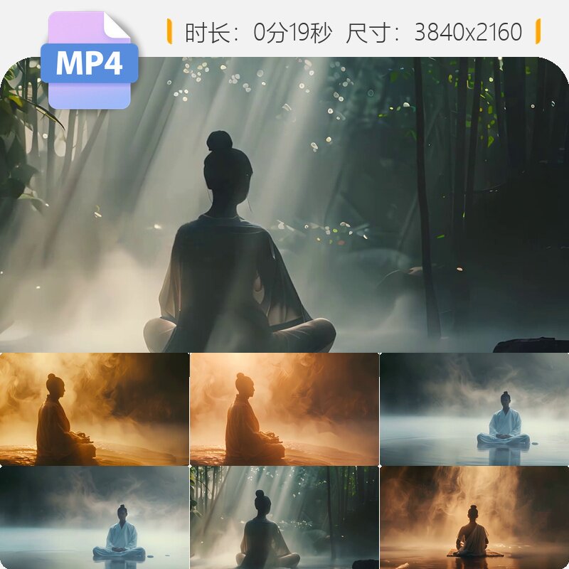 高清禅修坐禅悟道禅意冥想瑜伽打坐放松户外夕阳湖边视频素材