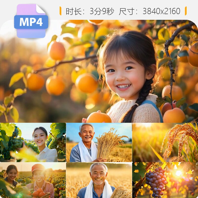 高清丰收秋收农民笑脸乡村生活幸福振兴粮食田喜悦视频素材
