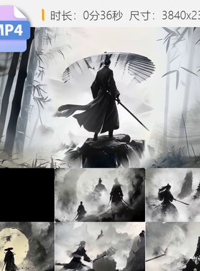 高清水墨风武侠江湖侠客刀光剑影如梦笑傲中国功夫表演视频素材