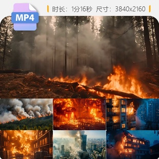 高清火灾消防警示教育楼房森林仓库起火浓烟灭火安全视频素材