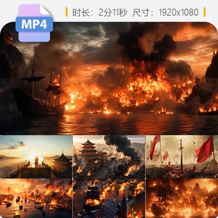 高清赤壁之战火烧战船三国孙刘联军曹操长江水战历史演义视频素材