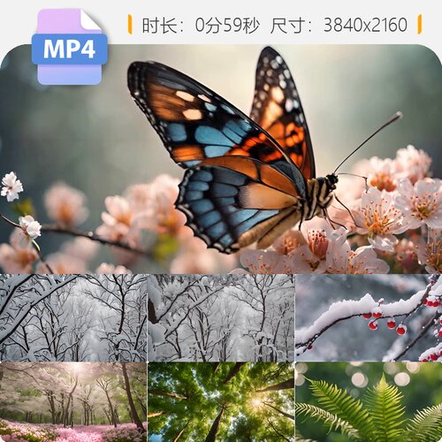 高清春夏秋冬森林四季变换时间流逝阳光叶红枫银杏荷花蕾视频素材