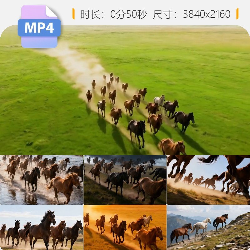 高清2026马年万马奔腾草原骏马奔跑拼搏团队励志奋斗视频素材
