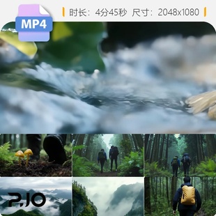 高清森林徒步户外大自然登山探险摄影师荒野行背包旅游视频素材