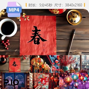 高清新年新春中国年跨年除夕热闹气氛红灯笼福字团圆视频素材