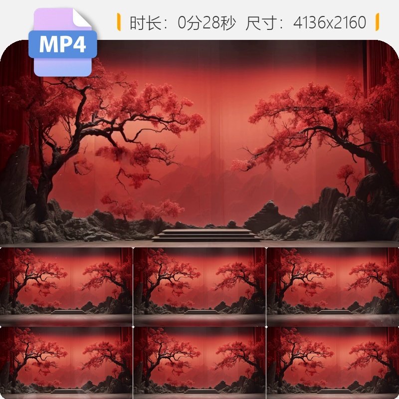 高清新中式舞台背景黄梅戏LED大屏国风山水墨桃花江南意视频素材