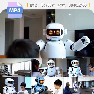 高清AI人工智能机器人家庭应用科技前沿合集做饭扫地写字视频素材