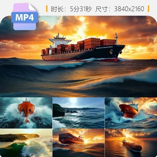 高清货轮海浪码头集装箱启航远洋巨轮扬帆乘风破国际贸易视频素材