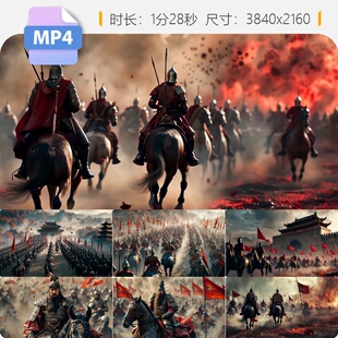 高清古代战争战场争锋大秦帝旗硝烟兵阵三刀客精忠报国视频素材