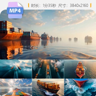高清海上货轮巨轮远洋运输船队航行俯瞰全球贸易经济视频素材