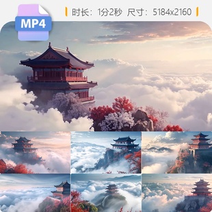 高清4k仙山天宫仙境云雾九重南门led舞台背景中西游记界视频素材