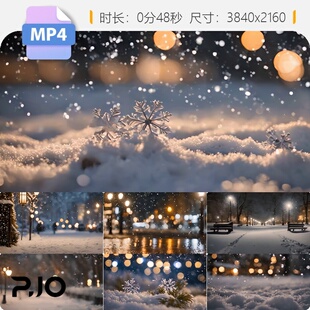 高清冬天夜晚雪花飘落唯美雪景下雪纷飞冰寒夜空意境视频素材