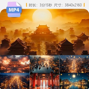 高清盛世大唐长安街道古代坊市建筑城池宫殿航拍夜景灯笼视频素材