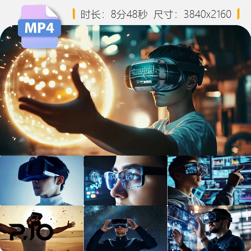 高清VR眼镜全息投影虚拟现实AR增强现实智能科技沉浸体验视频素材