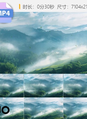 高清8K茶山全景氛围素材园绿色超宽屏帷幕投影展厅沉浸式视频素材