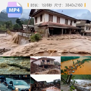 高清郑州华容县洪水暴雨冲毁房屋道路淹没城镇内涝自然害视频素材
