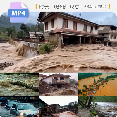 高清郑州华容县洪水暴雨冲毁房屋道路淹没城镇内涝自然害视频素材