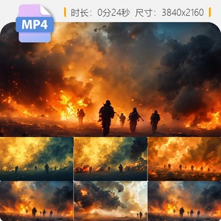 高清浓烟滚滚现代战争战场军队猛烈战斗炮火连天坦克直升视频素材