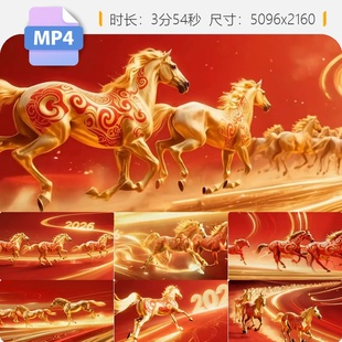 高清特斯河之赞喜庆新年LED大屏骏马奔腾万马奔腾舞台背视频素材