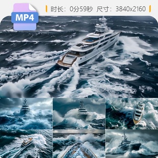 高清大船乘风破浪气势磅礴游艇帆船海洋大浪升格慢镜头波视频素材
