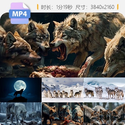 高清狼性嚎叫团队企业文化弱肉强食野兽凶残七匹狼捕猎狡视频素材