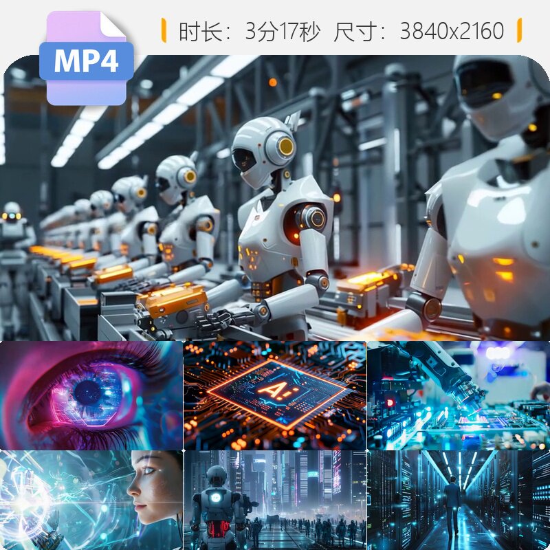高清人工智能AI芯片脑机接口虚拟现实未来科技交互机械臂视频素材图片