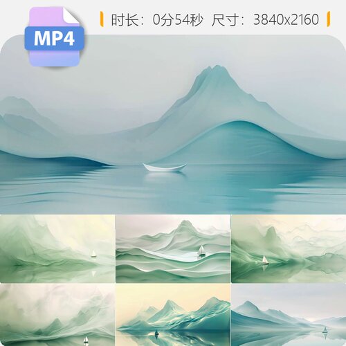 高清青绿山水意境水墨中国风原创古风舞台背景led视频素材